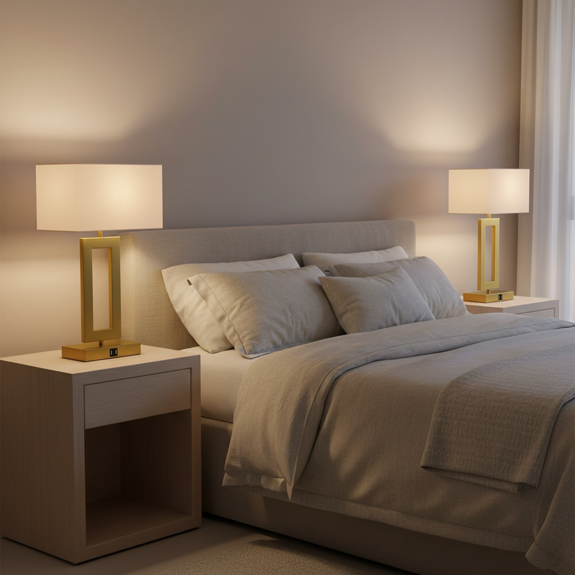Set 2 lámparas táctiles doradas en dormitorio