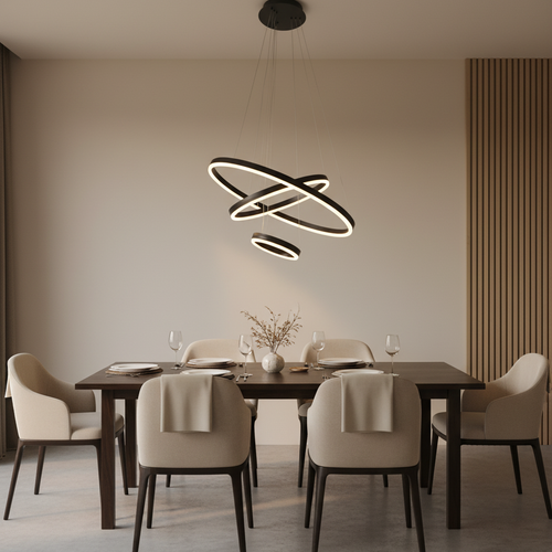 Lámpara 3 anillos en comedor elegante