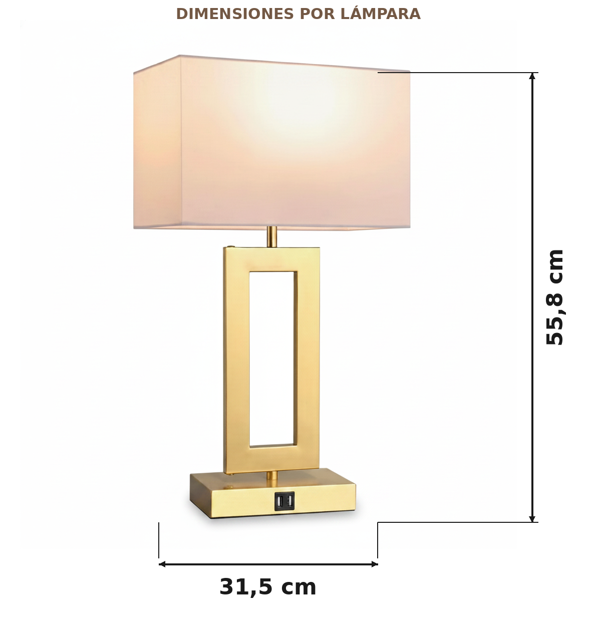 Dimensiones: 31,5 cm ancho × 55,8 cm alto por lámpara